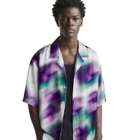 ZARA ABSTRACT PRINT SHIRT LILAC / WHITE SIZE L | 4462/821 - Picture 1 of 11